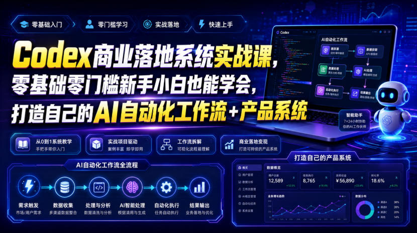Codex商业落地系统实战课，零基础零门槛新手小白也能学会，打造自己的AI自动化工作流+产品系统(更新)-爱搭资源网