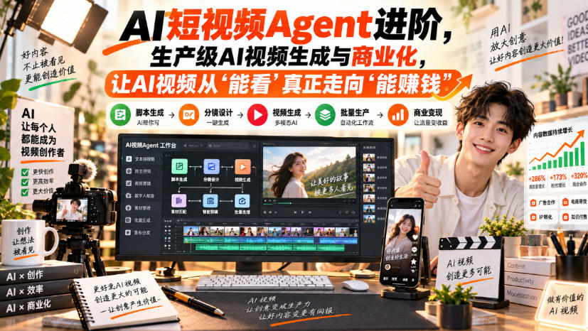 AI短视频Agent进阶，生产级AI视频生成与商业化，让AI视频从”能看”真正走向”能賺钱”-爱搭资源网