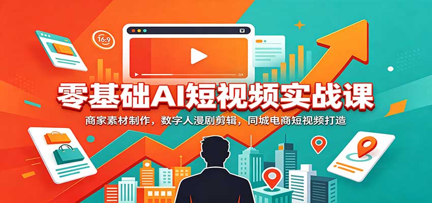 零基础AI短视频实战课：商家素材制作，数字人漫剧剪辑，同城电商短视频打造-爱搭资源网