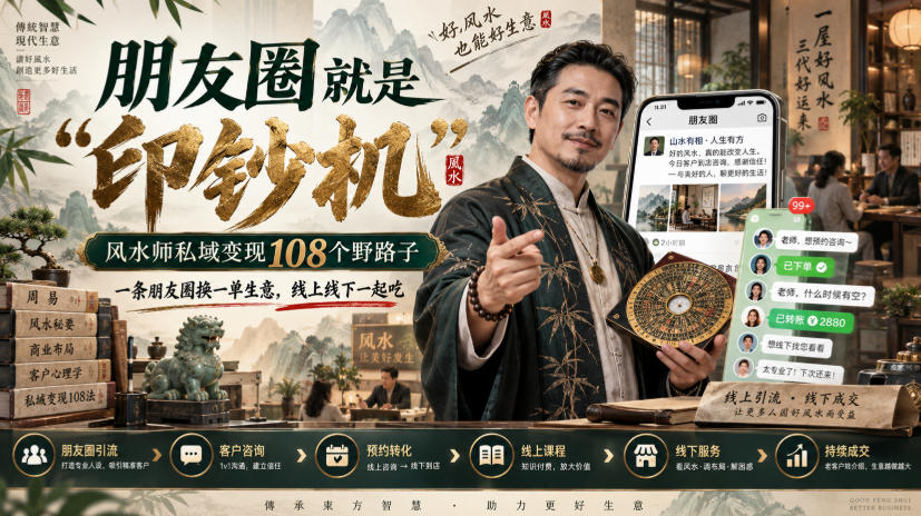 朋友圈就是“印钞机”，风水师私域变现108个野路子，一条朋友圈换一单生意，线上线下一起吃【文档】-爱搭资源网