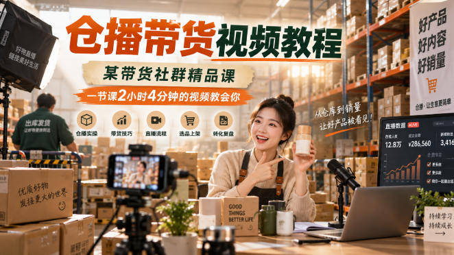 仓播带货视频教程，某带货社群精品课，一节课2小时4分钟的视频教会你-爱搭资源网