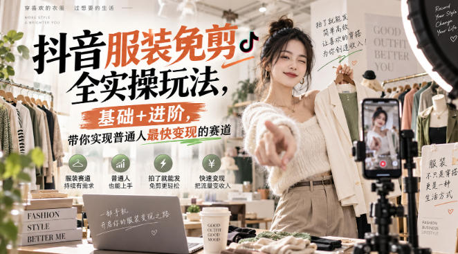 抖音服装免剪全实操玩法，基础+进阶，带你实现普通人最快变现的赛道-爱搭资源网