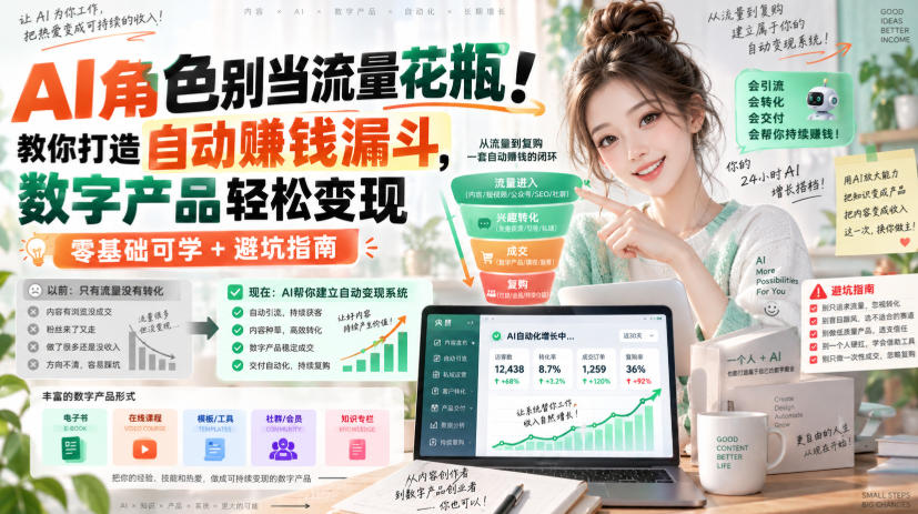 AI角色别当流量花瓶！教你打造自动賺钱漏斗，数字产品轻松变现(零基础可学+避坑指南)【原创双语字幕】-爱搭资源网