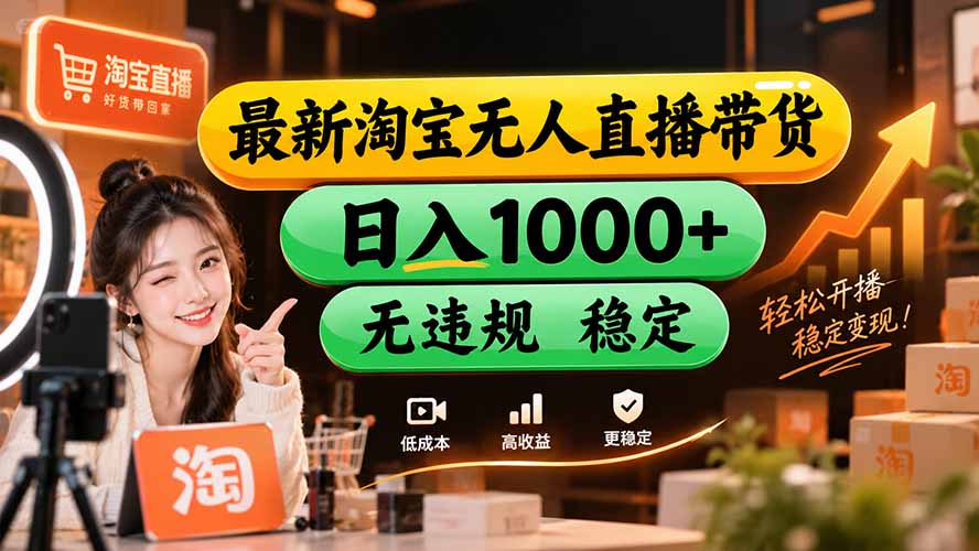 【新技术】淘宝无人直播，独家，日入2K+，无封号，可矩阵，长期稳定-爱搭资源网