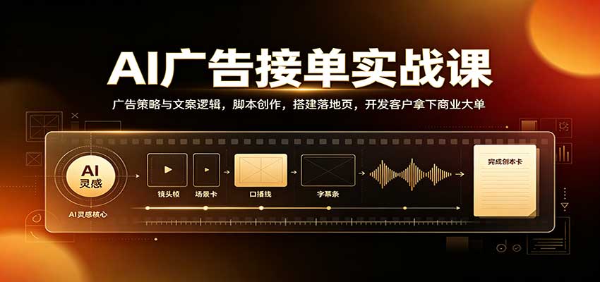 AI广告接单实战：广告策略与文案逻辑，脚本创作，搭建落地页，开发客户拿下商业大单-爱搭资源网
