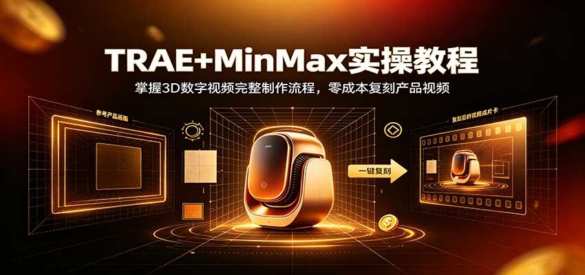 TRAE+MinMax实操教程：3D数字视频完整制作流程，零成本复刻产品视频-爱搭资源网