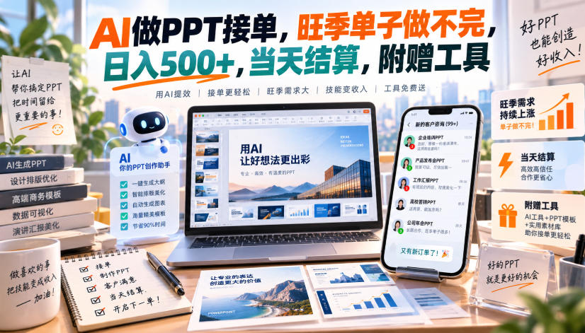 AI做PPT接单，旺季单子做不完，日入500+，当天结算，附赠工具【揭秘】-爱搭资源网