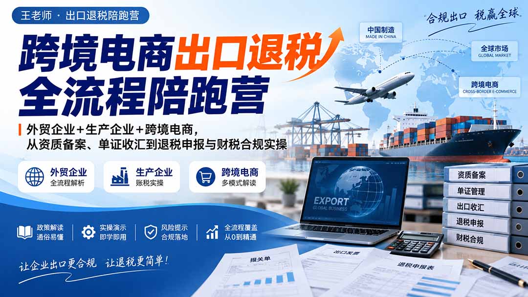 跨境电商出口退税全流程陪跑营｜外贸企业+生产企业+跨境电商，从资质备案、单证收汇到退税申报与财税合规实操-爱搭资源网