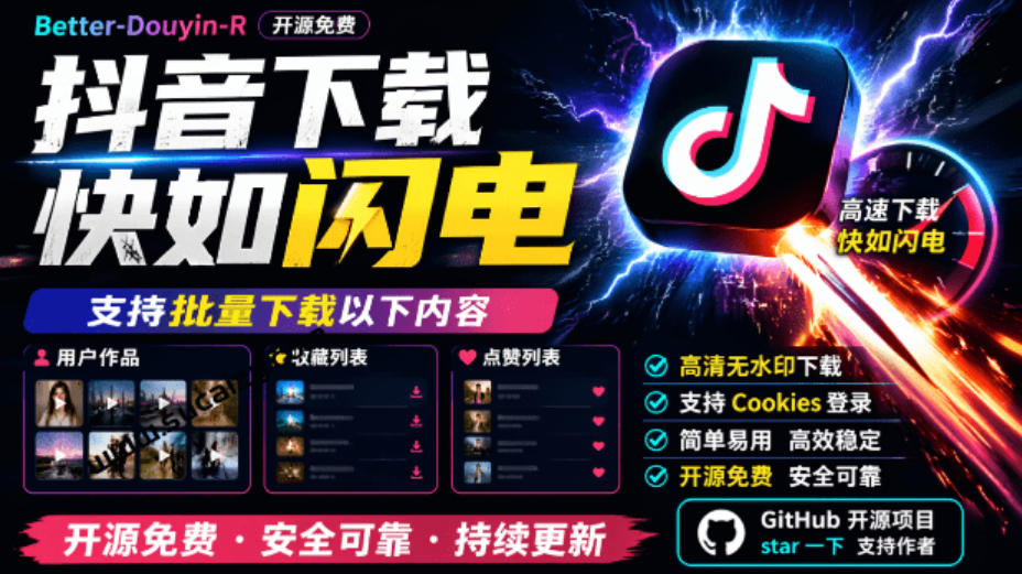 超级好用！抖音视频下载神器，支持批量下载用户作品收藏列表和点赞列表，开源完全免费Better-douyin-R-爱搭资源网