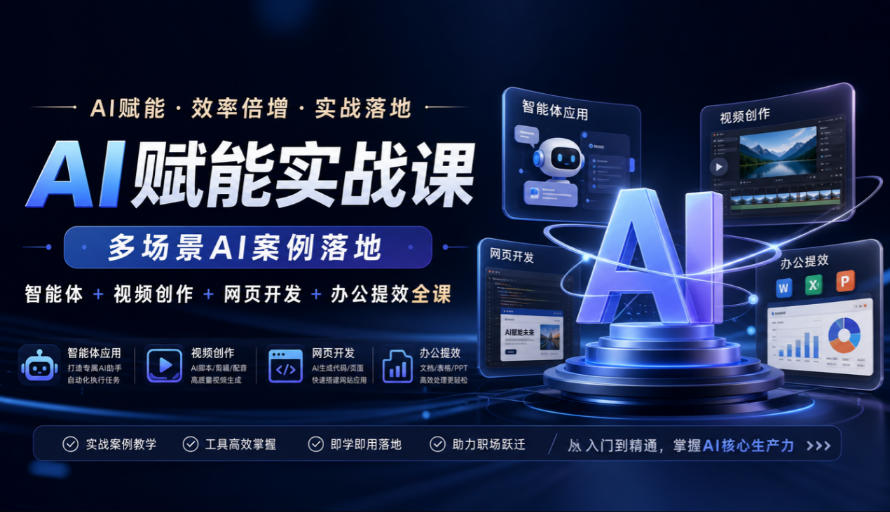 AI赋能实战课，多场景AI案例落地，智能体+视频创作+网页开发+办公提效全课-爱搭资源网