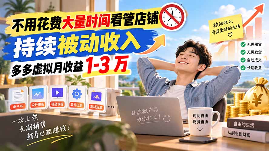不用花费大量时间看管店铺，持续被动收入，多多虚拟月收益 1-3 万-爱搭资源网