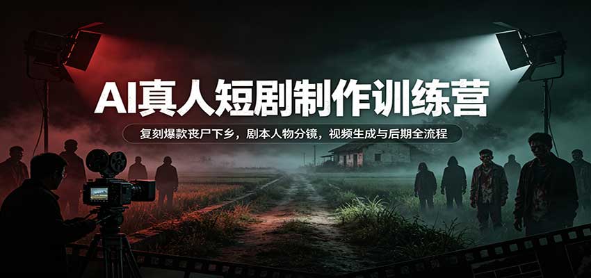 AI真人短剧制作训练营：复刻爆款丧尸下乡，剧本人物分镜，视频生成与后期全流程-爱搭资源网