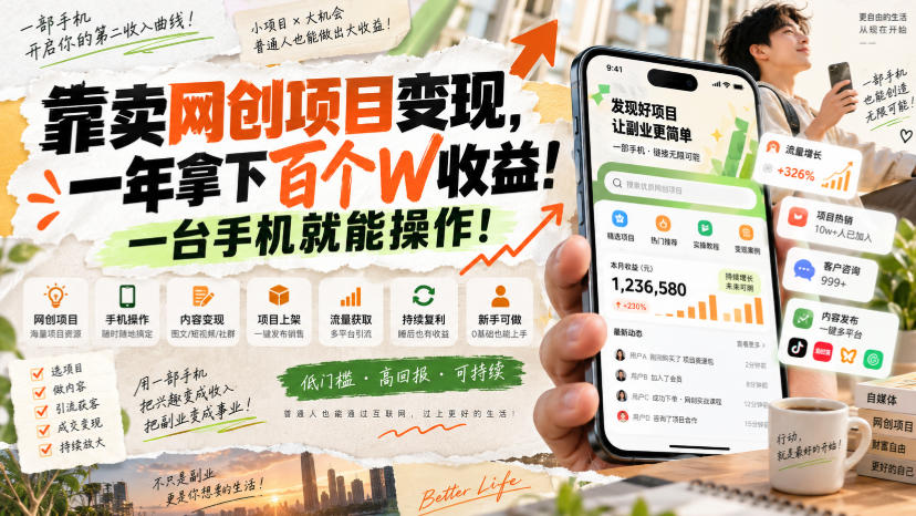 网创小程序虚拟资料变现，一年拿下百万收益，一部手机就可以做，0成本变现副业！-爱搭资源网