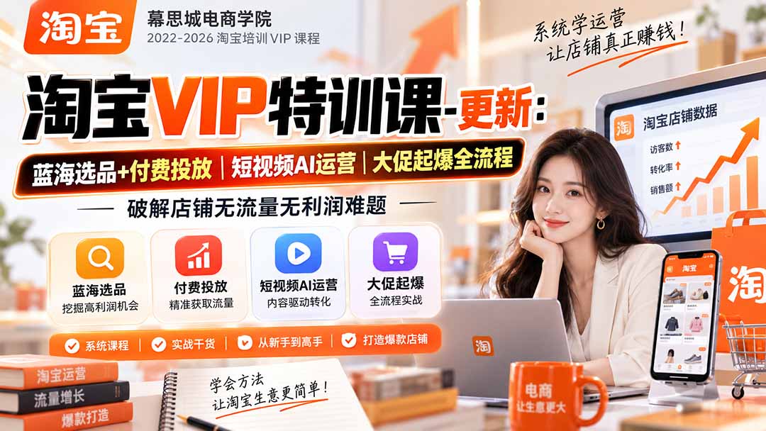 淘宝VIP特训课-更新0917：蓝海选品+付费投放｜短视频AI运营｜大促起爆全流程，破解店铺无流量无利润难题-爱搭资源网