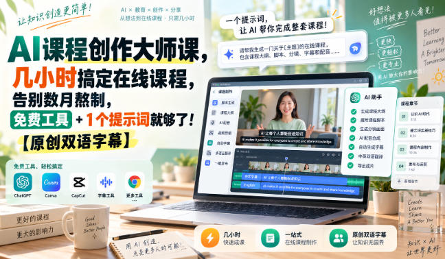 AI课程创作大师课，几小时搞定在线课程，告别数月熬制，免费工具+1个提示词就够了！【原创双语字幕】-爱搭资源网