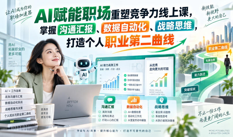 AI赋能职场重塑竞争力线上课，掌握沟通汇报、数据自动化、战略思维，打造个人职业第二曲线-爱搭资源网