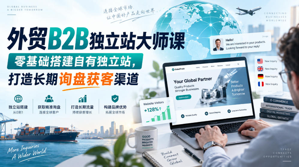 外贸B2B独立站大师课，零基础搭建自有独立站，打造长期询盘获客渠道-爱搭资源网