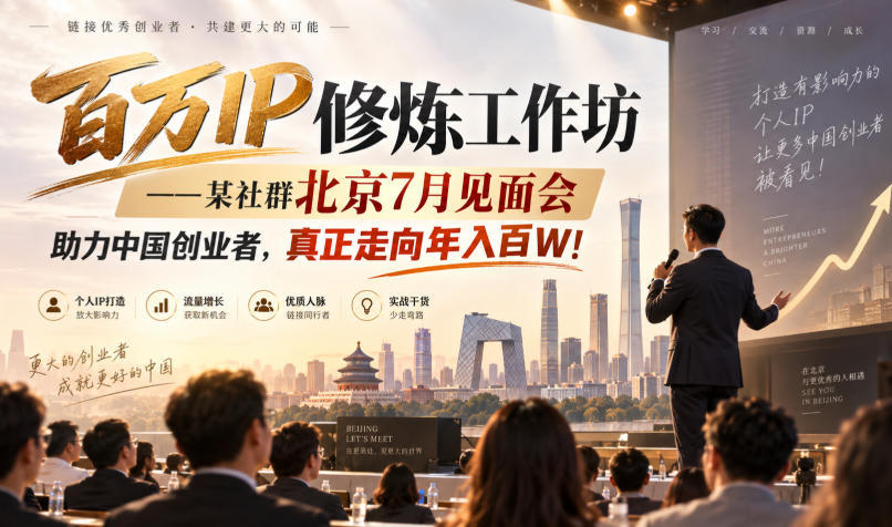 百万IP修炼工作坊——某社群北京7月见面会，助力中国创业者，真正走向年入百W!-爱搭资源网