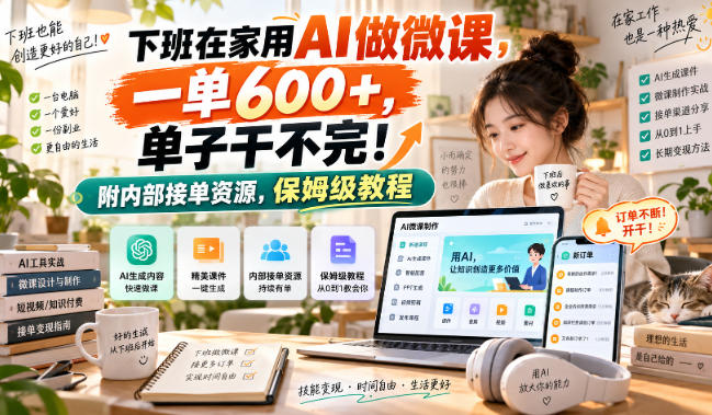 下班在家用AI做微课，一单600+，单子干不完！附内部接单资源，保姆级教程【揭秘】-爱搭资源网
