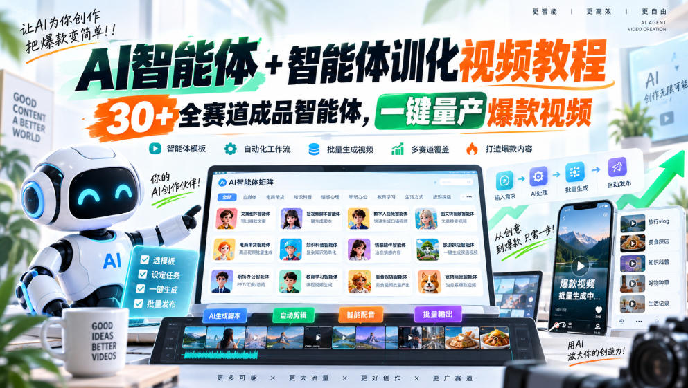 AI智能体+智能体训化视频教程，30+全赛道成品智能体，一键量产爆款视频-爱搭资源网