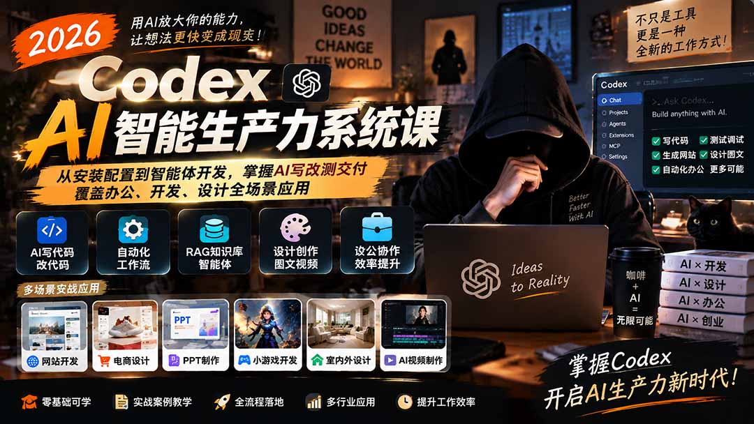 2026 Codex AI智能生产力系统课-更新｜从安装配置到智能体开发，掌握AI写改测交付，覆盖办公、开发、设计全场景应用-爱搭资源网