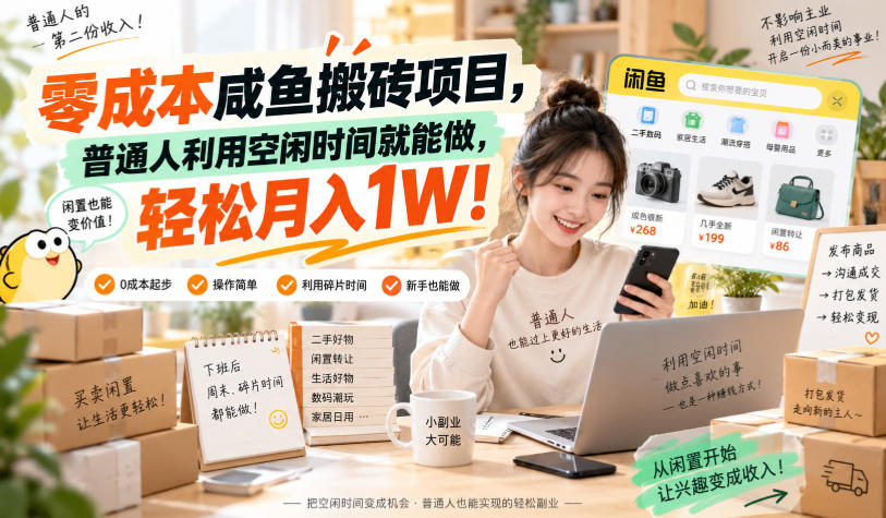 零成本咸鱼搬砖项目，普通人利用空闲时间就能做，轻松月入1W！【揭秘】-爱搭资源网