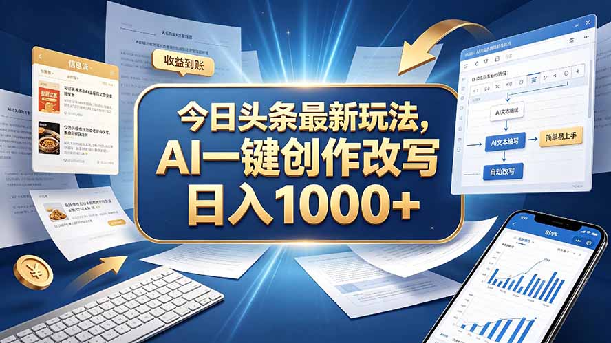 今日头条最新玩法,AI 一键创作改写,简单易上手,轻松日入 1000 +-爱搭资源网