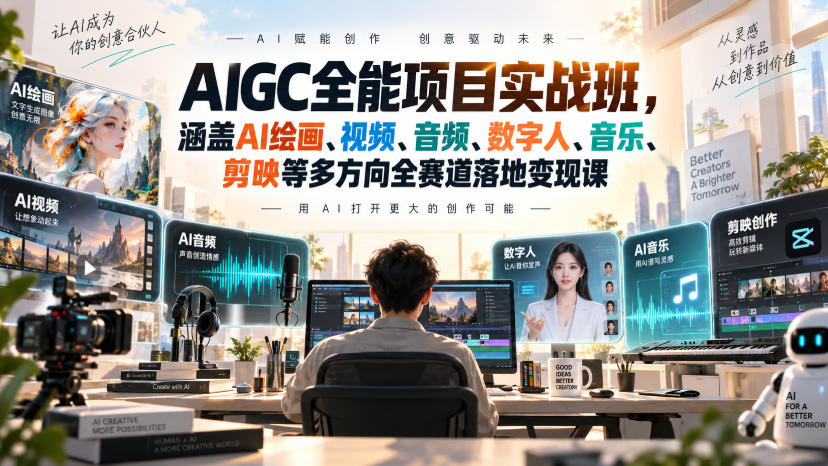 AIGC全能项目实战班，涵盖AI绘画、视频、音频、数字人、音乐、剪映等多方向全赛道落地变现课(更新)-爱搭资源网