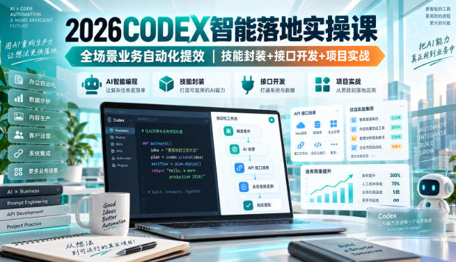 2026Codex智能落地实操课，全场景业务自动化提效，技能封装+接口开发+项目实战-爱搭资源网