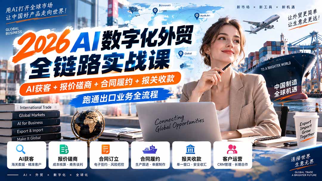 2026AI数字化外贸全链路实战课：AI获客+报价磋商+合同履约+报关收款，跑通出口业务全流程-爱搭资源网