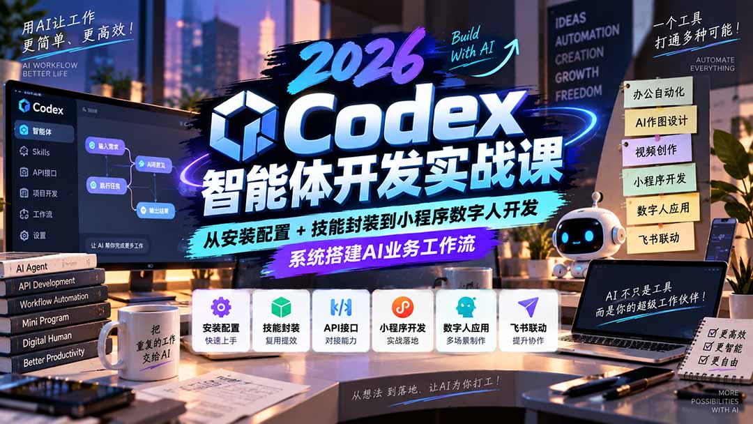 2026Codex智能体开发实战课：从安装配置+技能封装到小程序数字人开发，系统搭建AI业务工作流-爱搭资源网