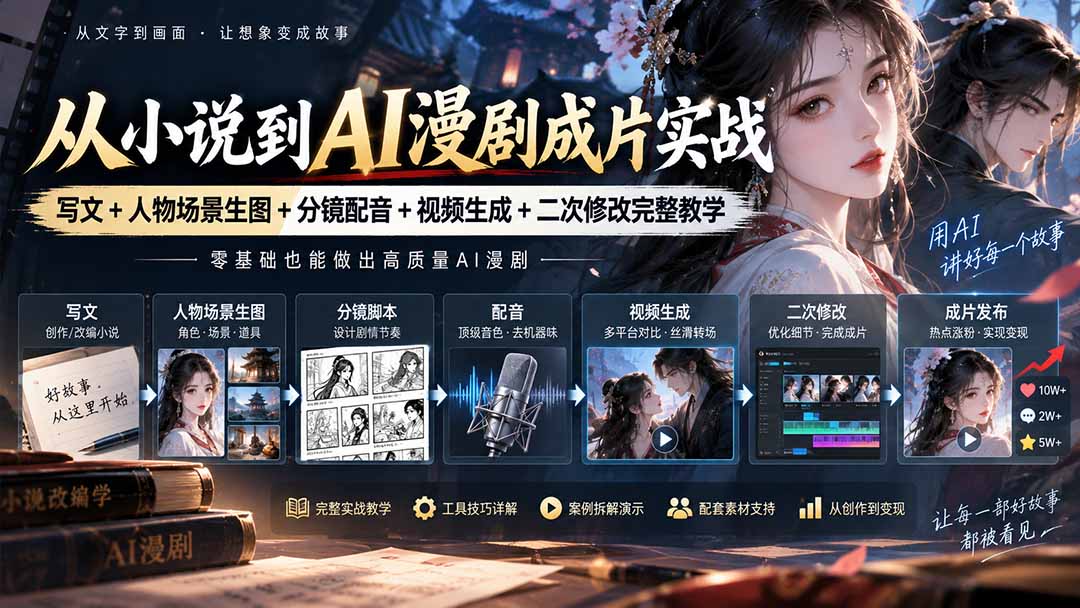 从小说到AI漫剧成片实战：写文+人物场景生图+分镜配音+视频生成+二次修改完整教学-爱搭资源网