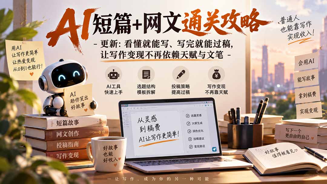 AI短篇+网文通关攻略-更新0921：看懂就能写、写完就能过稿，让写作变现不再依赖天赋与文笔-爱搭资源网