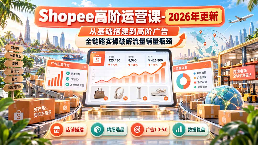 Shopee高阶运营课-更新9月，从基础搭建到高阶广告，全链路实操破解流量销量瓶颈-爱搭资源网