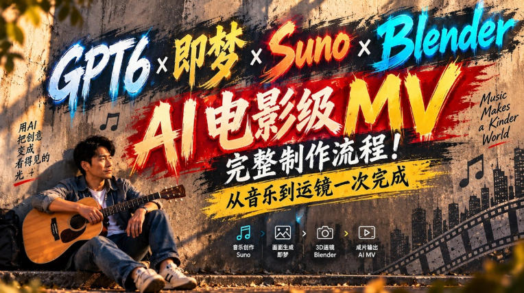 GPT6×即梦×Suno×Blender｜AI电影级MV完整制作流程！从音乐到运镜一次完成！-爱搭资源网
