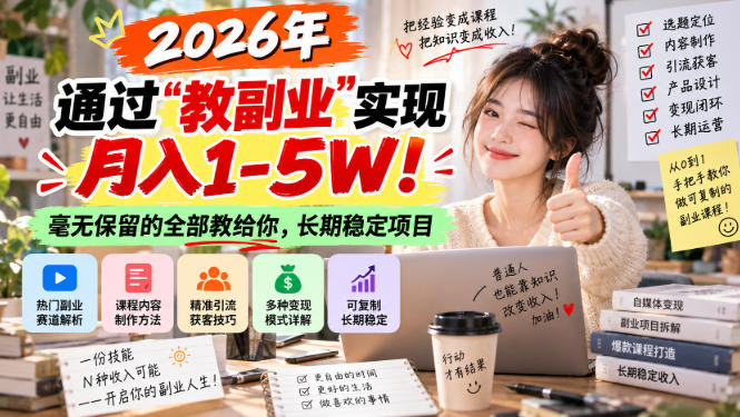 2026年通过“教副业”实现月入1-5W！毫无保留的全部教给你，长期稳定项目【揭秘】-爱搭资源网