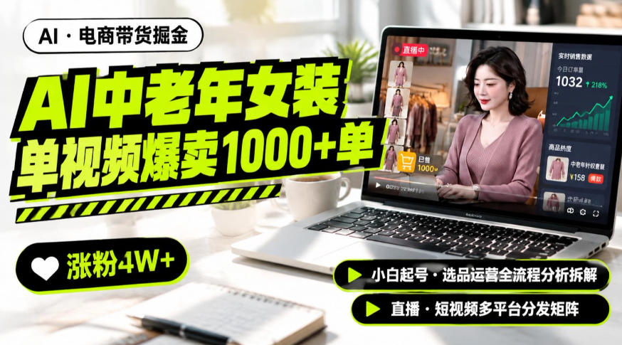 AI中老年服装带货赛道新玩法，一个视频卖出1000多单涨粉4W+，小白起号选品运营全流程分析拆解-爱搭资源网