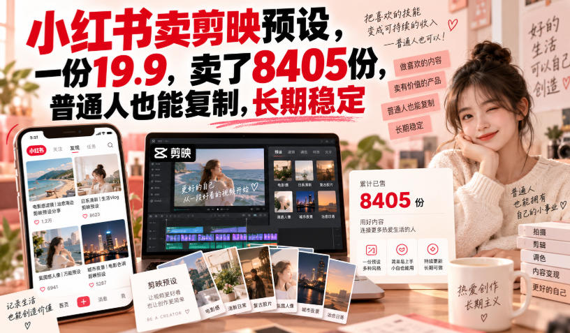 小红书卖剪映预设，一份19.9，卖了8405份，普通人也能复制，长期稳定-爱搭资源网