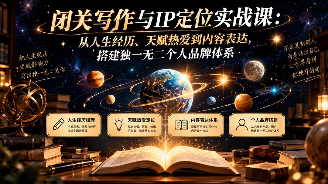 闭关写作与IP定位实战课：从人生经历、天赋热爱到内容表达，搭建独一无二个人品牌体系-爱搭资源网