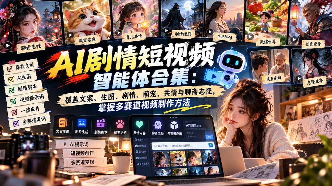 【无水印】AI剧情短视频智能体合集：覆盖文案、生图、剧情、萌宠、共情与聊斋志怪，掌握多赛道视频制作方法-爱搭资源网