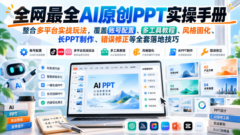 全网最全AI原创PPT实操手册，整合多平台实战玩法，覆盖账号配置、多工具教程、风格固化、长PPT制作、错误修正等全套落地技巧-爱搭资源网