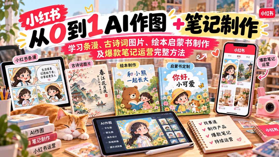 2026小红书AI内容创作从0到1：学习条漫、古诗词图片、绘本启蒙书制作及爆款笔记运营完整方法-爱搭资源网