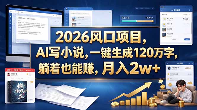 2026 风口项目，AI 写小说，一键生成 120 万字，躺着也能赚，月入 2w +-爱搭资源网