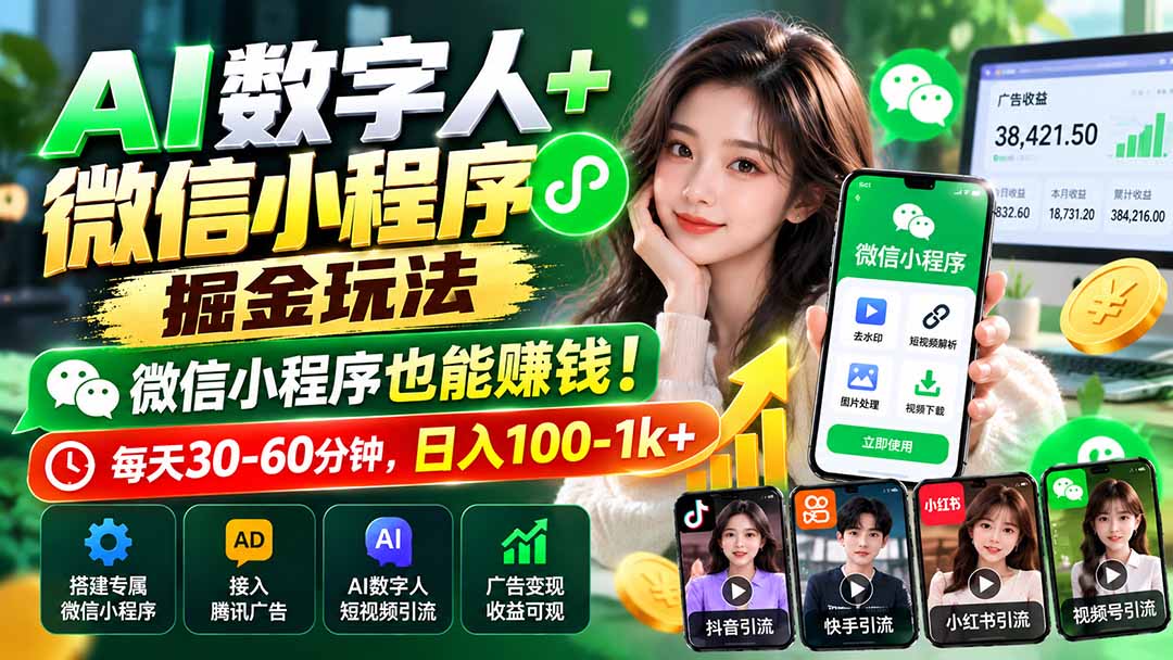 AI数字人+微信小程序掘金玩法：微信小程序也能赚钱！每天30-60分钟，日入100-1k+-爱搭资源网