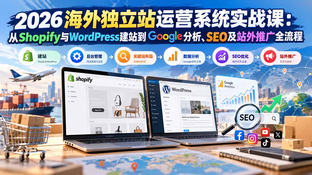 2026海外独立站运营系统实战课：从Shopify与WordPress建站到Google分析、SEO及站外推广全流程-爱搭资源网