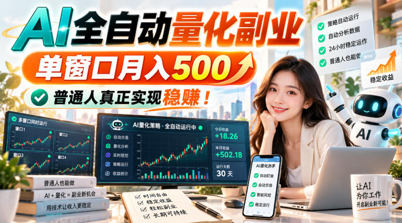 AI全自动量化副业，单窗口月入500，普通人真正实现稳賺！【揭秘】-爱搭资源网