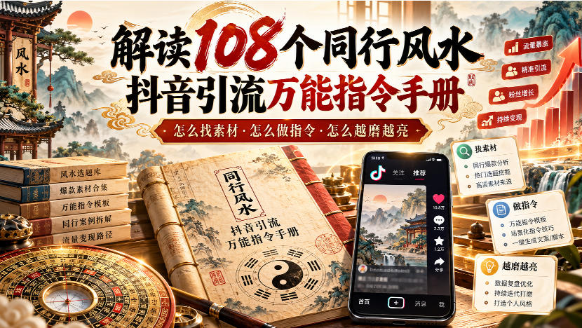 解读108个同行风水抖音引流万能指令手册，怎么找素材·怎么做指令·怎么越磨越亮【文档】-爱搭资源网
