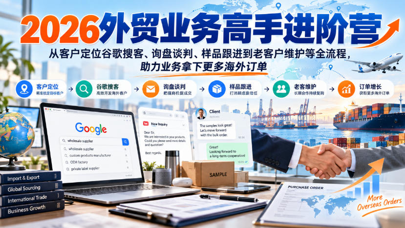 2026外贸业务高手进阶营，从客户定位谷歌搜客、询盘谈判、样品跟进到老客户维护等全流程，助力业务拿下更多海外订单-爱搭资源网