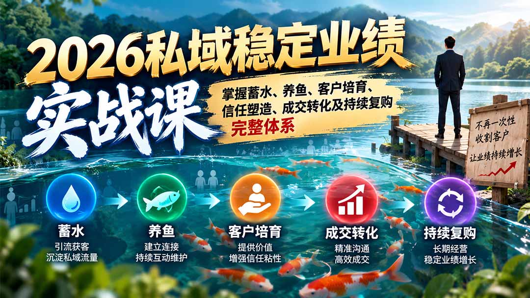 2026私域稳定业绩实战课：掌握蓄水、养鱼、客户培育、信任塑造、成交转化及持续复购完整体系-爱搭资源网