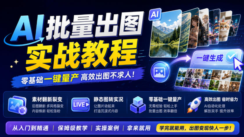 AI批量出图实战教程，素材翻新裂变，静态图转实况，零基础一键量产-爱搭资源网